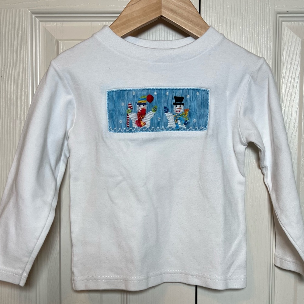 Smocked Longsleeve Snowman Shirt